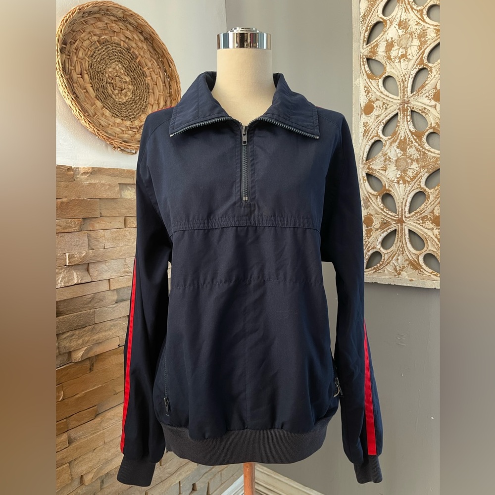Ossi snowear Stylish Navy Windbreaker with Red Stripes size L